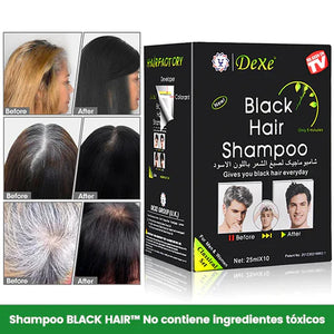 SHAMPOO CUBRE CANAS - 100% EFECTIVO CAJA CON 10 SACHETS DE 25 ML Y 10 PARES DE GUANTES.