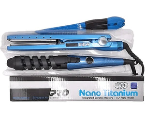 Combo plancha pro Nano Titanium + Rizador y Cepillo