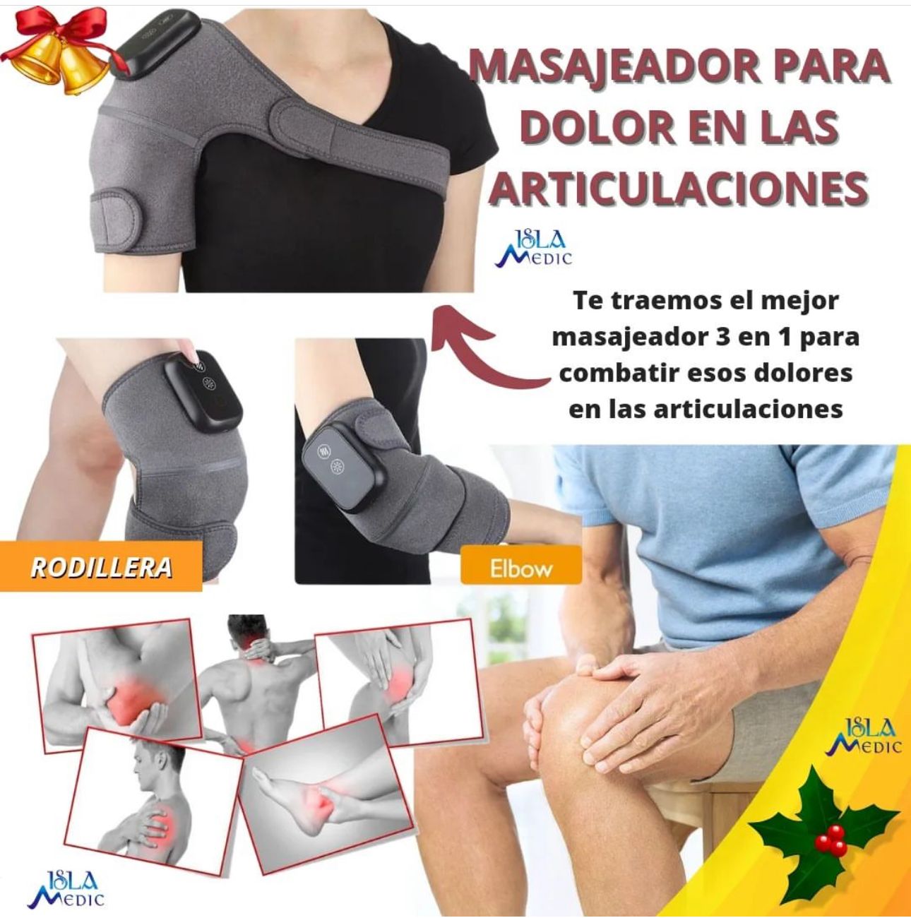 Rodillera,Hombrera, codera Con vibración, TERAPIA CON CALOR.