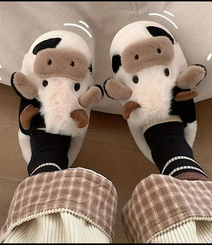 Lindas Pantuflas De Vaca Para Mujer Suaves Cómodas.