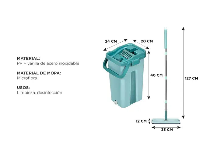 Mopa Rotación Giratoria Trapeador 360° Balde Y Paño Extra